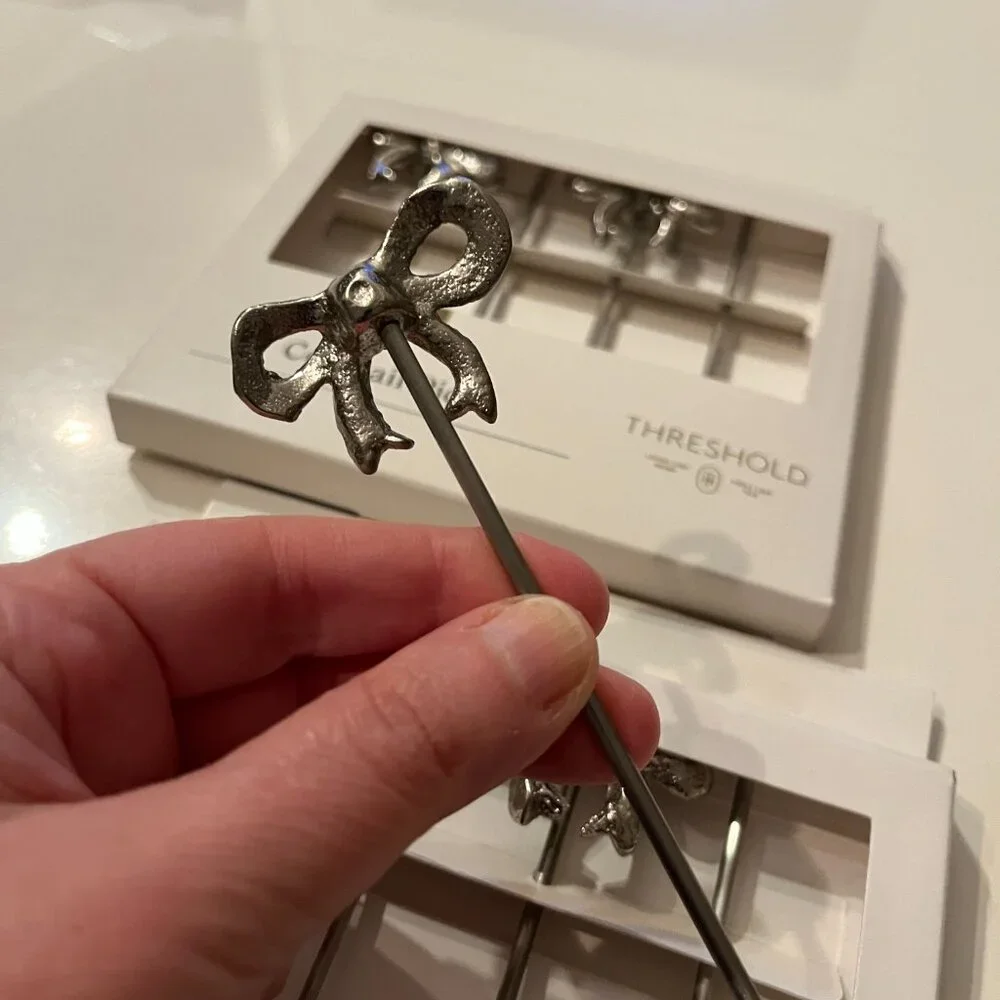 Cocktail Picks - Bow-Themed Picks - 3 boxes/4 per box) New - Silver Color